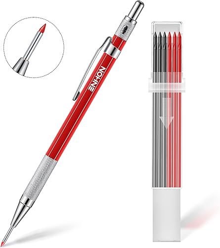 Miniatura 8 de Enhon Juego de lápices de carpintero mecánico de 0.079in con 12 repuestos de marcadores y sacapuntas, herramienta de marcado de carpintería, lápiz