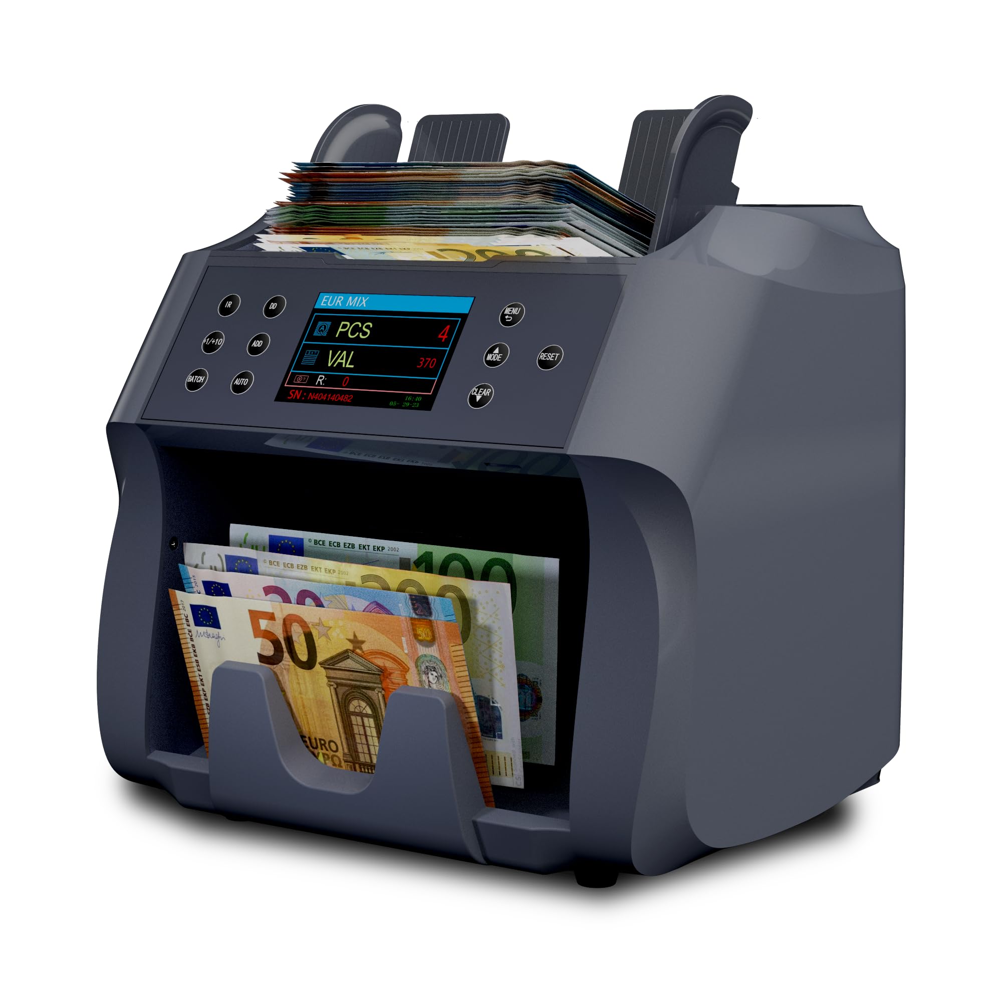 Detectalia V500 - Conta banconote professionale con funzione di valore per banconote miste da 5 valute EUR, GBP, USD, CAD, MXN - 2 Sensore CIS e riconoscimento numeri di serie