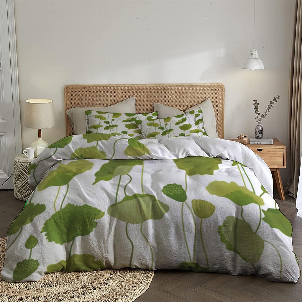 NIBAINLO 布団カバーレトロな花柄の蓮の葉 肌に優しい ピーチスキン加工 掛け布団カバー 和式 洋式 あったか 布団カバーセット リバーシブル ホームステイ ホテル 家庭兼用