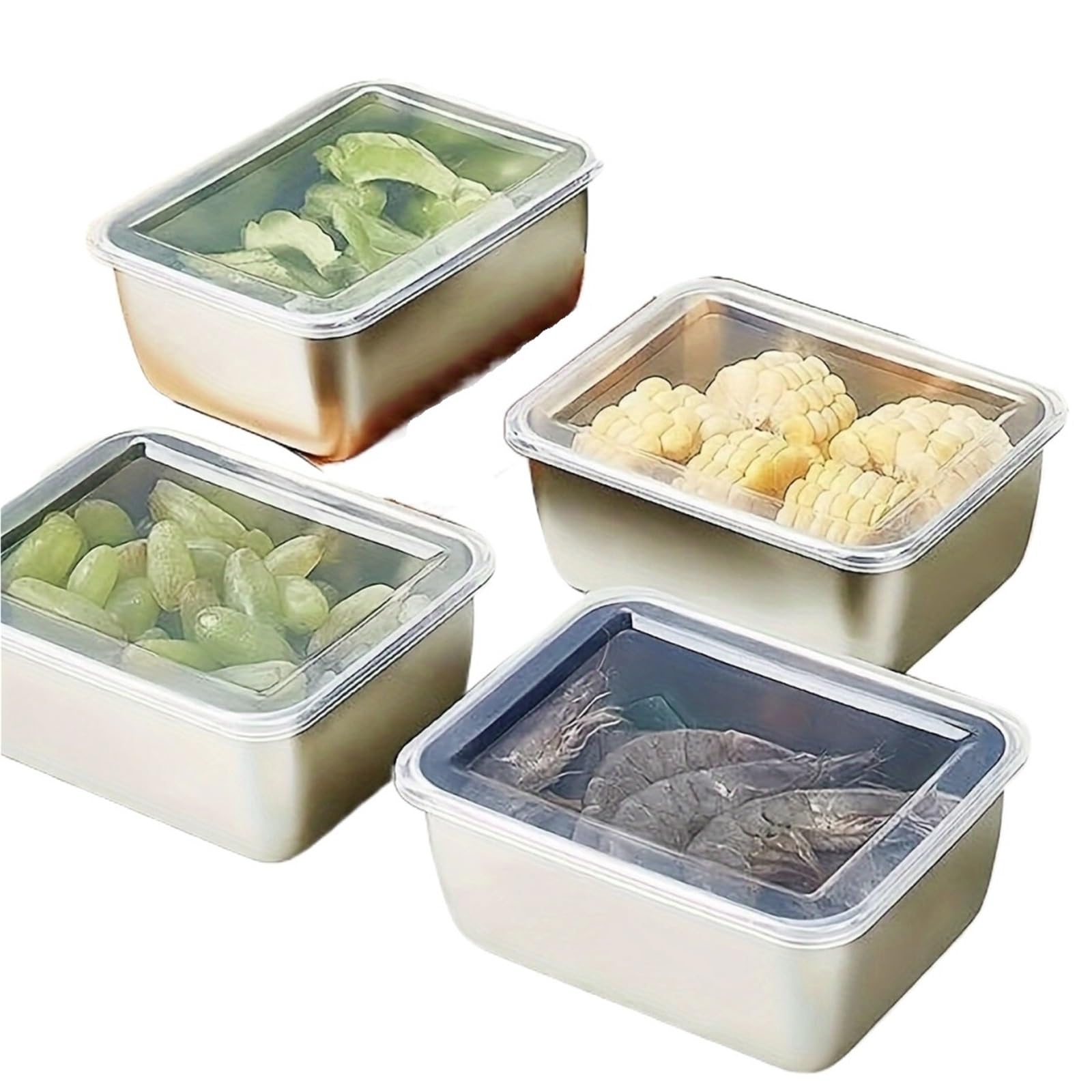 UBOHUZ 6PCS Stainless Steel Crisper Fresh-keep Food Container Rectangle Picnic Bento Tray Refrigerator Freezer Storage Box Restaurant Plate Container Sets