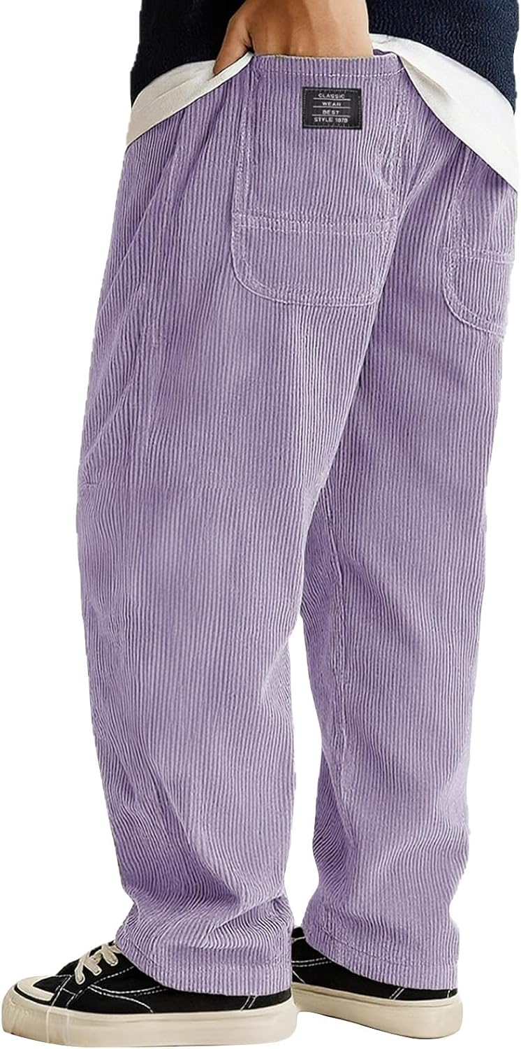 Mens Corduroy Pants Casual Loose Ribbed Pocket Trousers Fall Vintage Slim Fit Straight Leg Sweatpants with Pockets