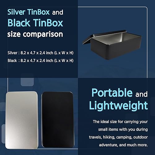 Miniatura 3 de Tapas de caja de lata de metal negro  Contenedores grandes, soporte para guardar llaves de automóvil, galletas, estuche de lápices, 6.8 x 5.6 x 2.8