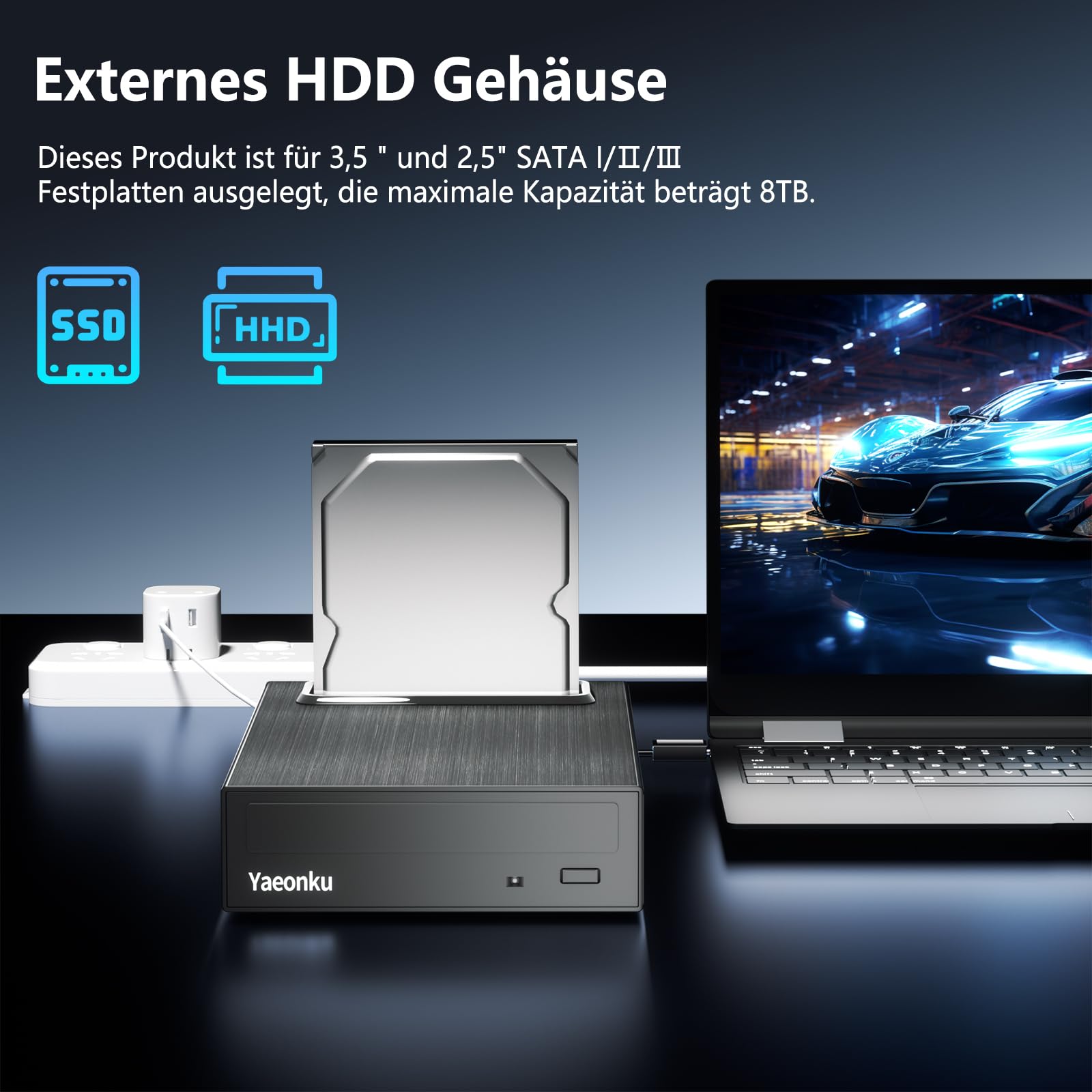 Yaeonku 4-in-1 Externes Blu ray Laufwerk, 16X USB 3.0 und Typ-C Leistungsstarke Desktop Externes Bluray Laufwerk Brenner DVD Brenner Optisches Laufwerk Ladegerät HDD Gehäuse USB HUB für Mac/PC
