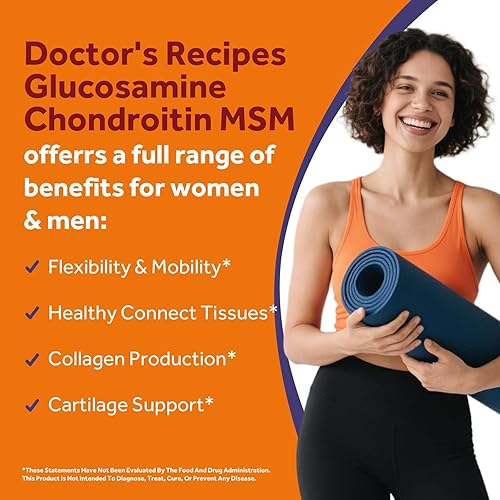 Miniatura 3 de Doctor's Recipes Glucosamina condroitina MSM para hombres y mujeres, con pimienta negra para alta absorción, sin mariscos (90 unidades (paquete de