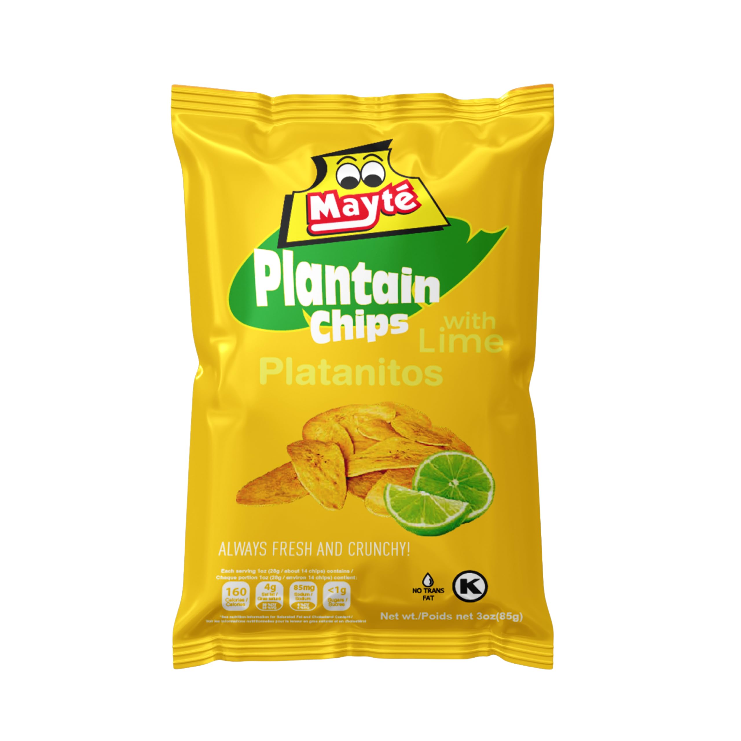 Mayté Plantain Chips – Lemon, 30 Individual Packs (3oz Each) – Non-GMO, Gluten-Free, Kosher, Healthy Snacks – No Preservatives or Artificial Colors