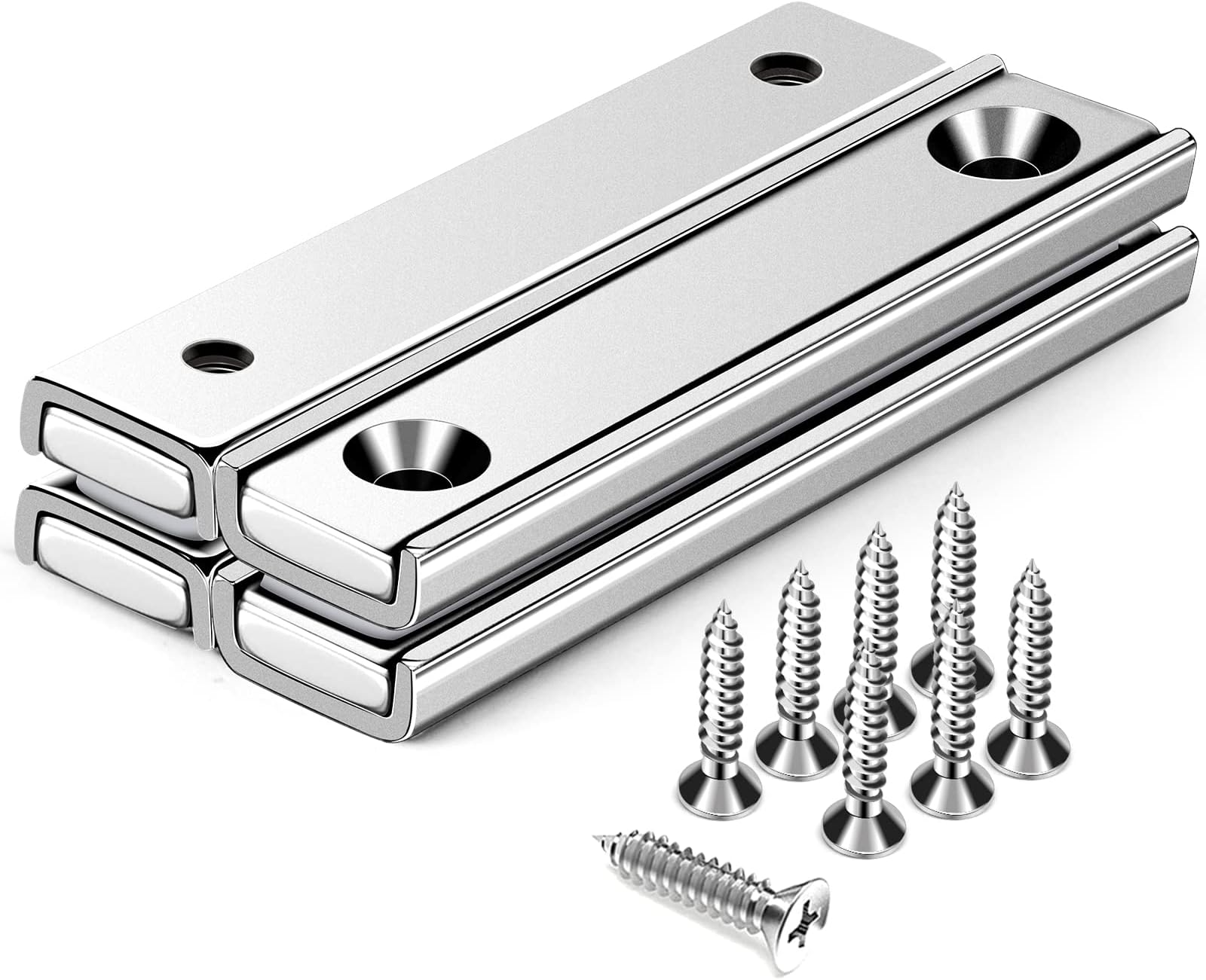 DIYMAG Magnets Strips,80 LBS 4 Packs Countersunk Hole Magnet with Screws