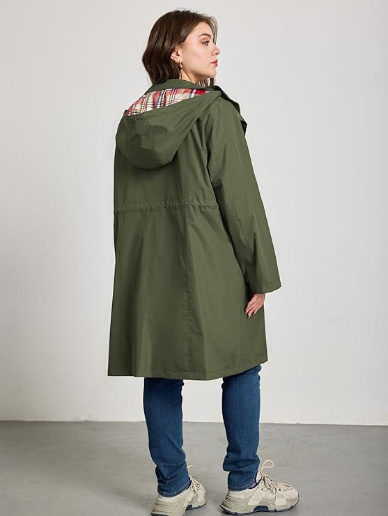 Kikibell Plus Size Rain Jackets for Women Raincoats Waterproof Windbreaker Jacket Hooded Outdoors Trench Coat with Pockets
