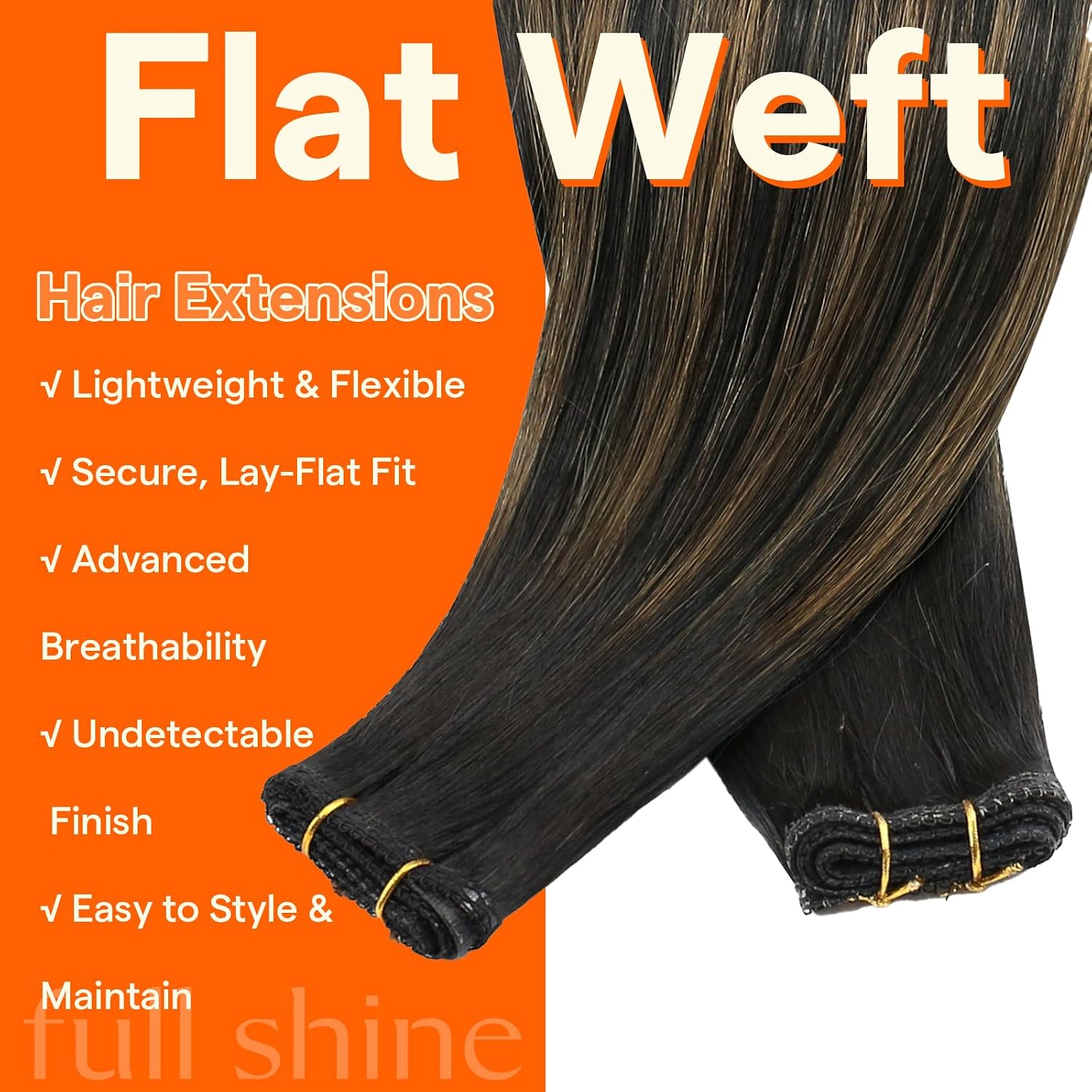 Full Shine Weft Hair Extensions Real Human Hair, 16 Inch 60G, Color 1B/6/1B Natural Black Fading to Chestnut Brown Mix Natural Black, Lace Base Sew In Hair Extensions, Soft Remy Hair for Women thumbnail