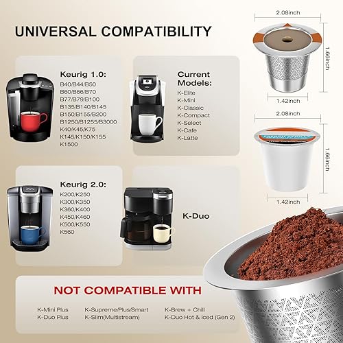 Miniatura 6 de Tazas K reutilizables y cápsulas de café para cafetera Keurig 1.0 y 2.0, filtro de café de acero inoxidable (paquete de 2)