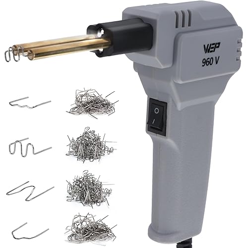 WEP 960-V Grey Plastic Welder Kit 110V with LED Lights with 200 Hot Staples and Pliers for Car Bumper Plastic Welding, Plastic Gas Tank Repair, a Great Automotive Tools for Mechanics