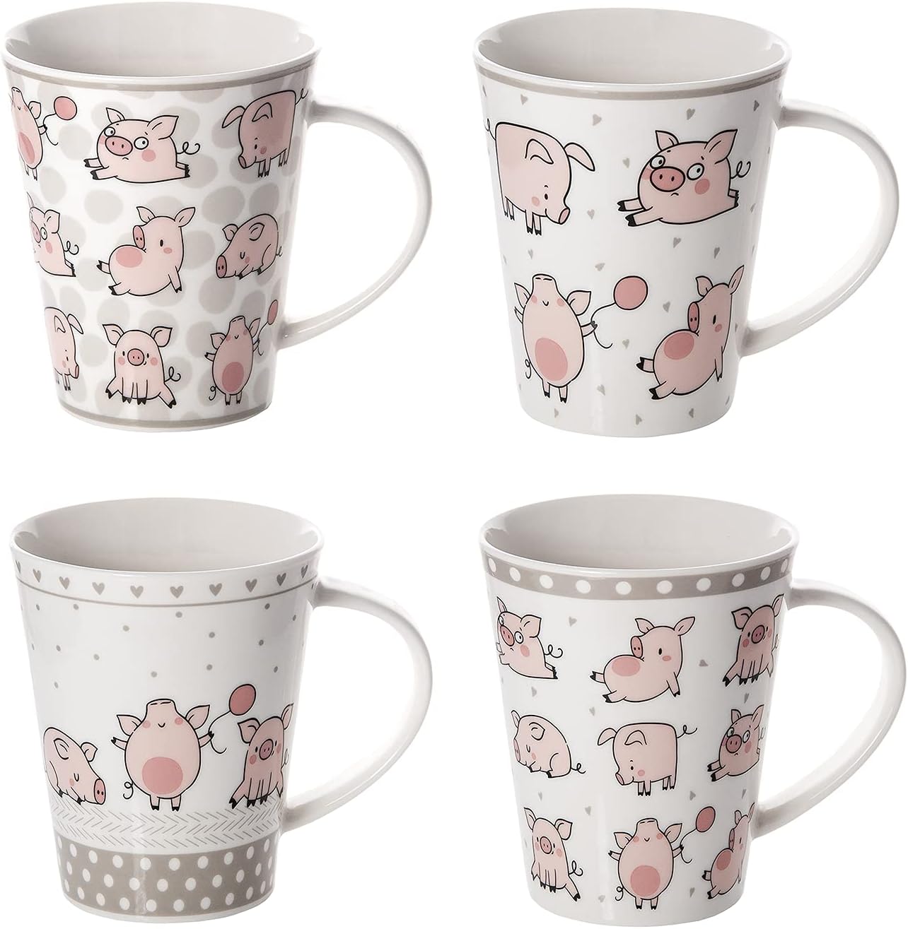 SPOTTED DOG GIFT COMPANY Pig Mugs Set of 4 - 360ml Ceramic China Coffee Mugs & Tea Cups, Pink, 4 Count (Pack of 1) - Image 5