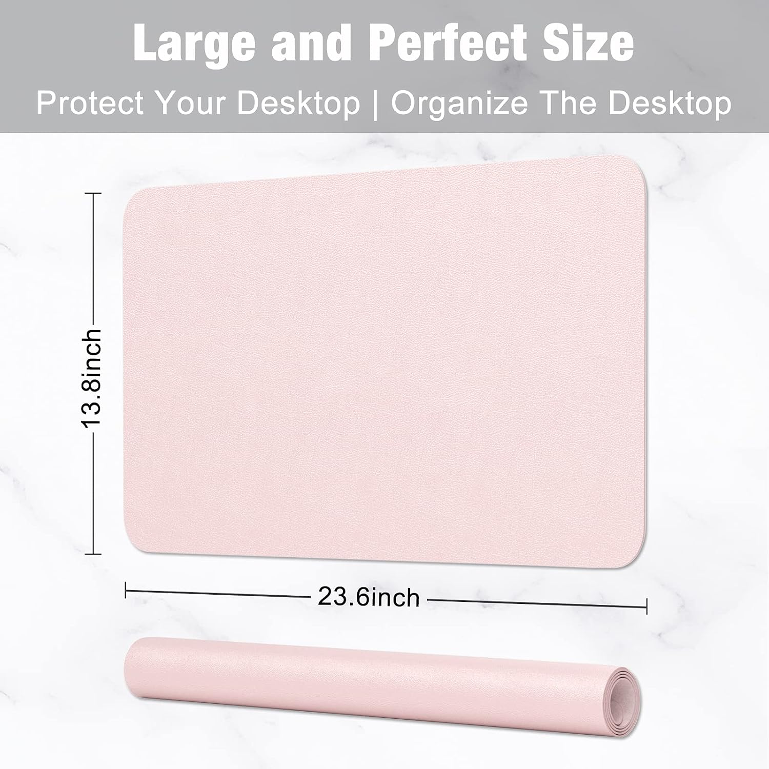 Hsurbtra Desk Pad, 23.6" x 13.8" PU Leather Desk Mat, M Extended Mouse Pad, Waterproof Desktop Blotter Protector, Non-Slip Ultra Thin Small Laptop Keyboard Writing Mat for Office Home, Pink - 3