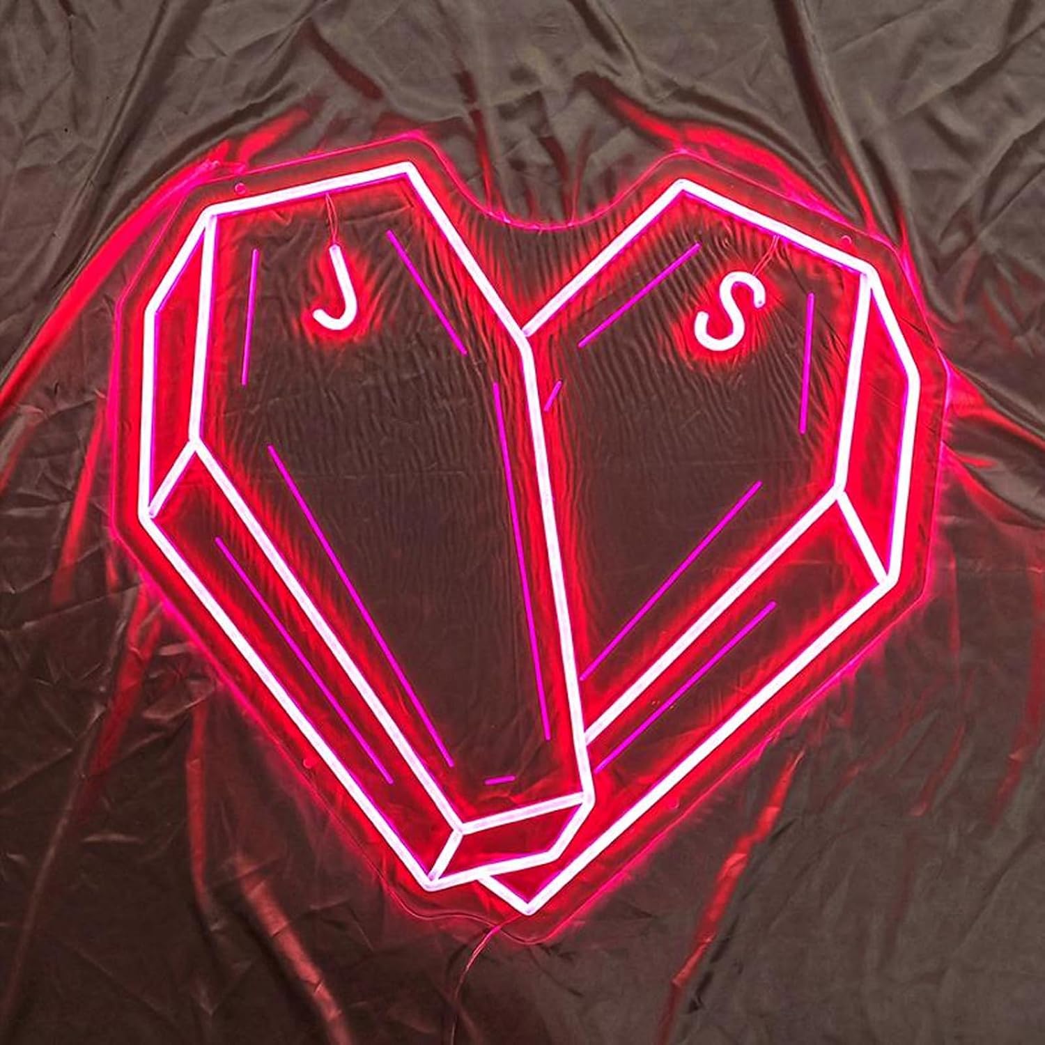 Custom Coffin Heart Neon Sign, Personalized Name Neon Sign Halloween Wedding Wall Decor, Gothic Wedding Signs, Coffin Shape Neon Light Sign