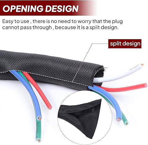 Miniatura 3 de Mangas de gestión de cables trenzados, color negro, protector de cable de tubería de telar de alambre, autoenvoltura (12 "-20 pies)