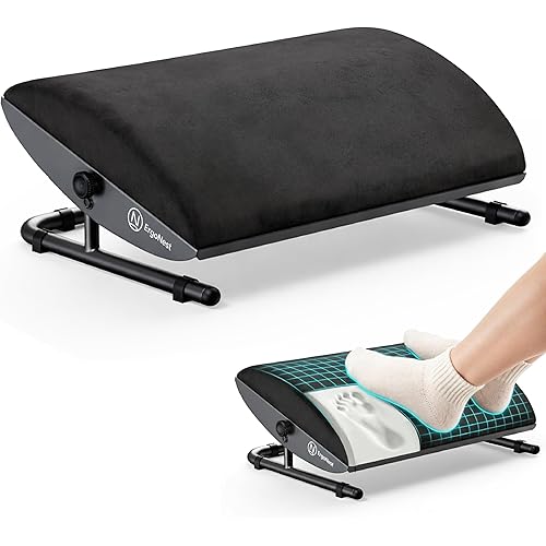 Under Desk Foot Rest – Adjustable Ergonomic Foot Rest with Steel Frame & Memory Foam Cushion, Soft Velour Finish for Superior Comfort, Designed to Improve Posture & Relieve Leg Pressure | ErgoNest™