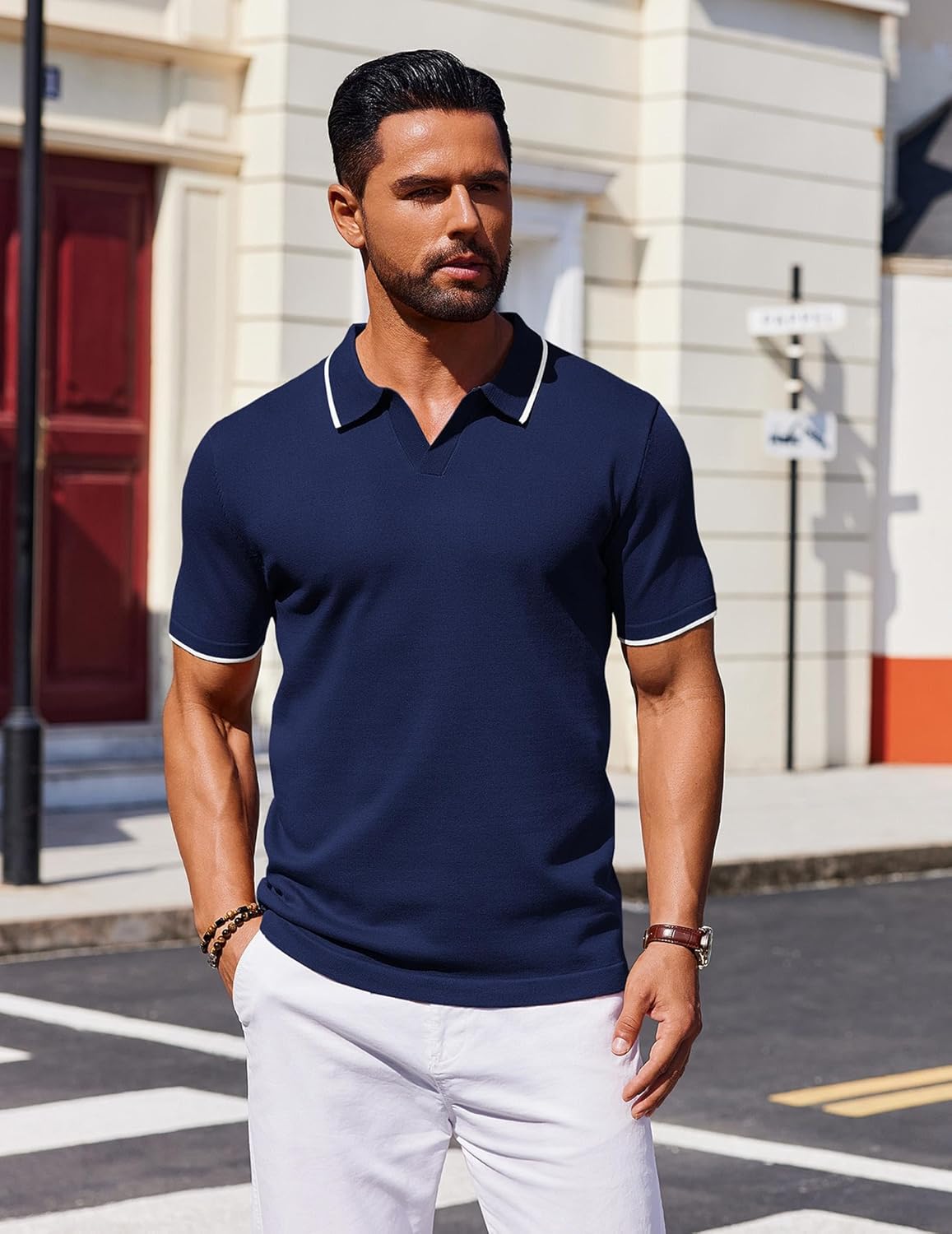 COOFANDY Mens Polo Shirts Short Sleeve Casual Knit Polo Shirt Vintage Golf T Shirts Old Money Tops - Image 2