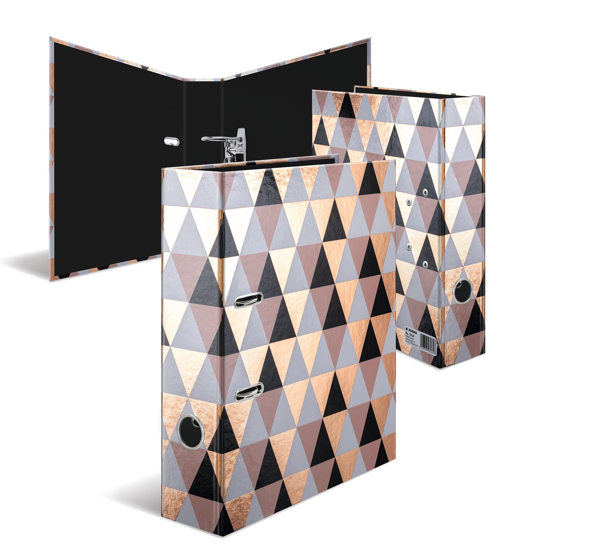 HERMA Ordner A4 Rosa Gold Schwarz Set, 5 Stück, 7 cm breit, Kinder Ringordner mit Edel Muster, bunter Aktenordner mit glänzender Veredelung für Jungen und Mädchen
