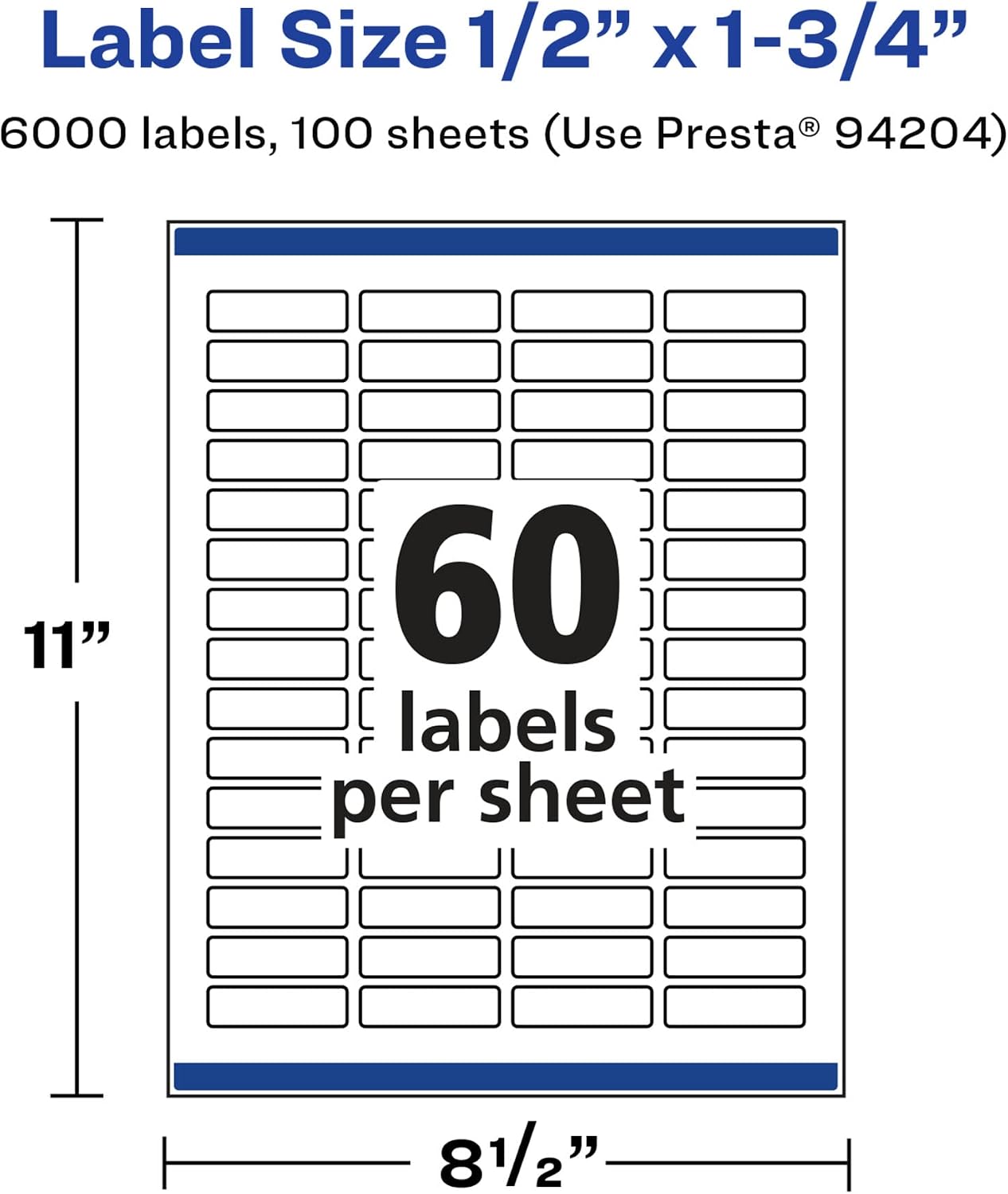 Avery Glossy White Rectangle Labels, Sure Feed Technology, 0.5" x 1.75", 6,000 Glossy White Labels, Print-to-The-Edge, Permanent Adhesive, Laser/Inkjet Printable