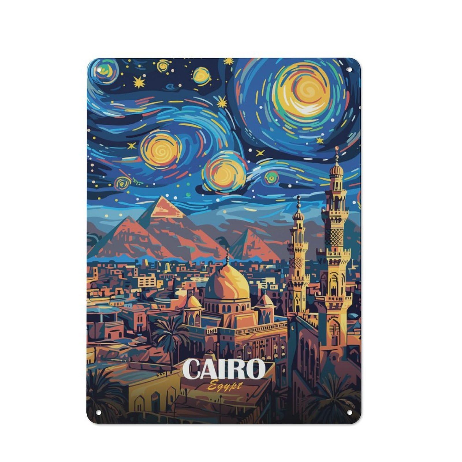 Junmoney Style-20 Cairo Egypt Starry Night Art Retro Metal Wall Sign 40X30cm For Guest Room Or Hallway, A Housewarming Gift For Home Decor Collectors