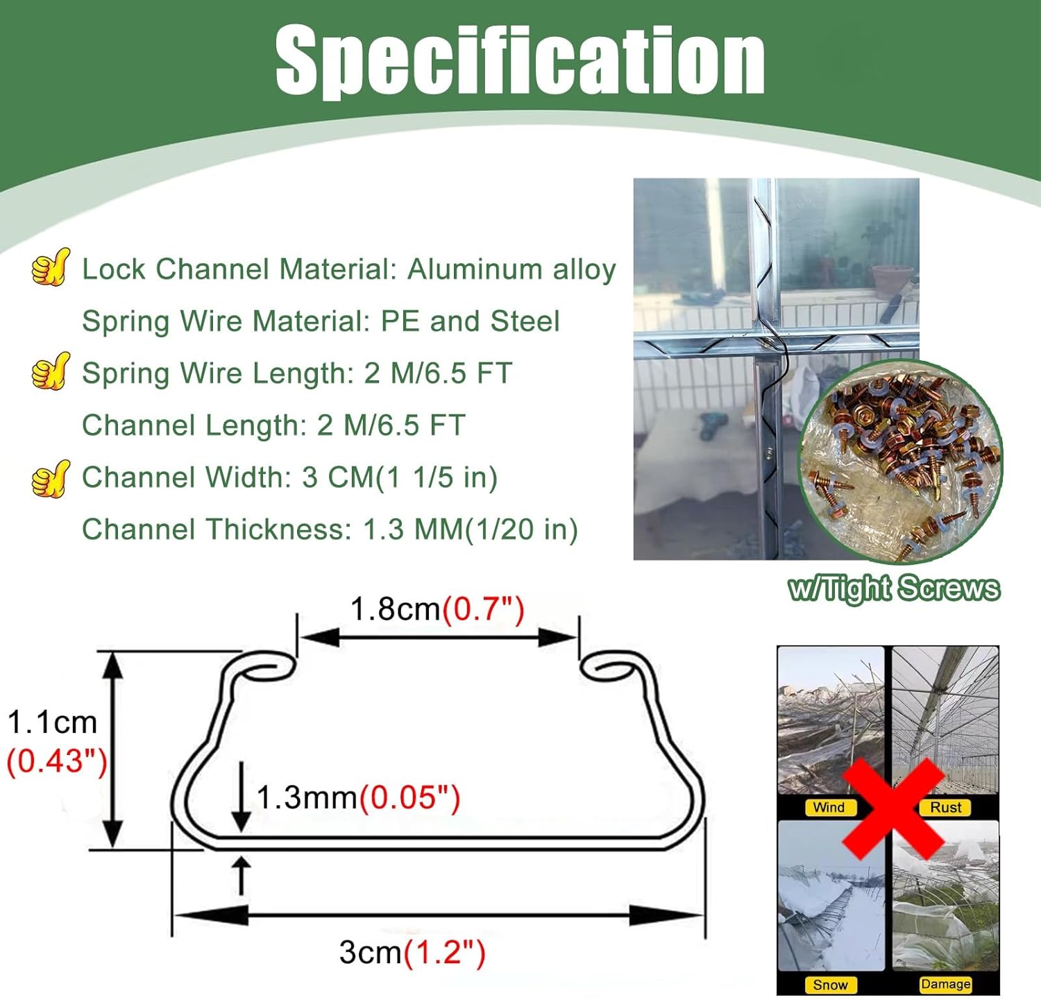 Heavy Duty Greenhouse Wiggle Wire and Lock Channel Kit, Rustproof Aluminum Track with PVC Coated Spring Wire for Home Door Window Roof Insulation Cover Attachments
