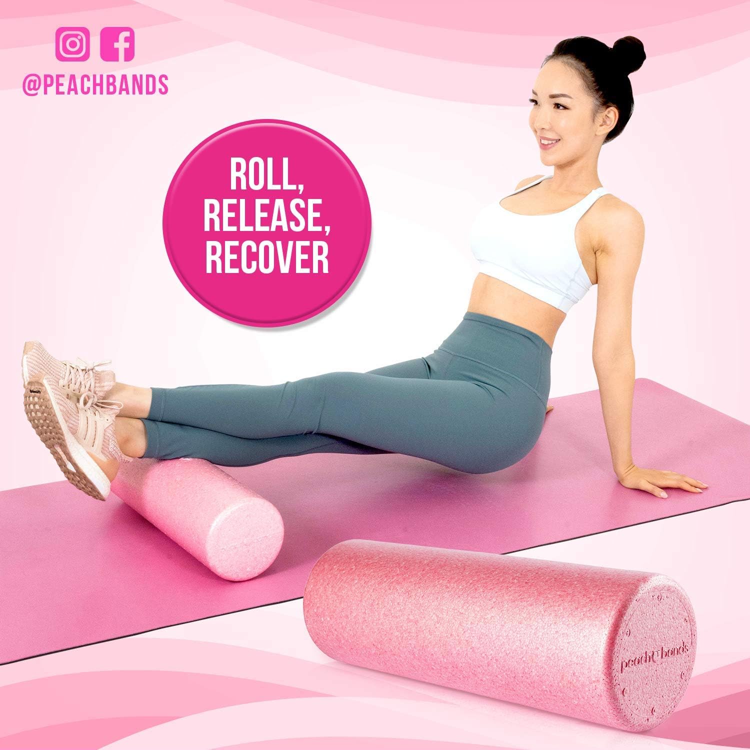 Peach Bands Foam Roller - Extra Firm High Density Muscle Roller for Deep Tissue Massage