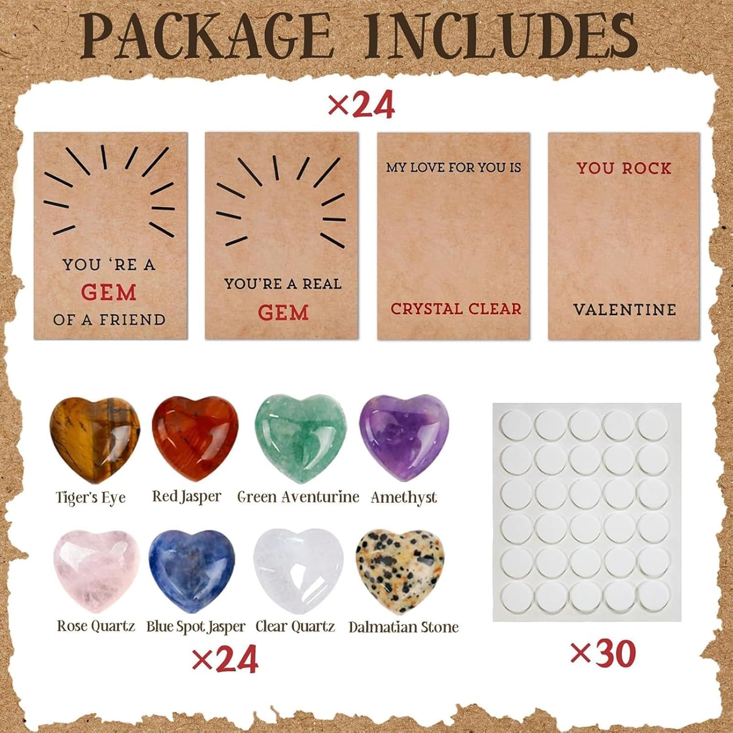 24 Pack Valentines Day Cards for Kids - Gem Valentines Day Cards, Funny Valentine Gems Exchange Gift, for School Classroom Class Party Favor, Valentine Rock Crystal Gift Exchange for Girls (Style 1)