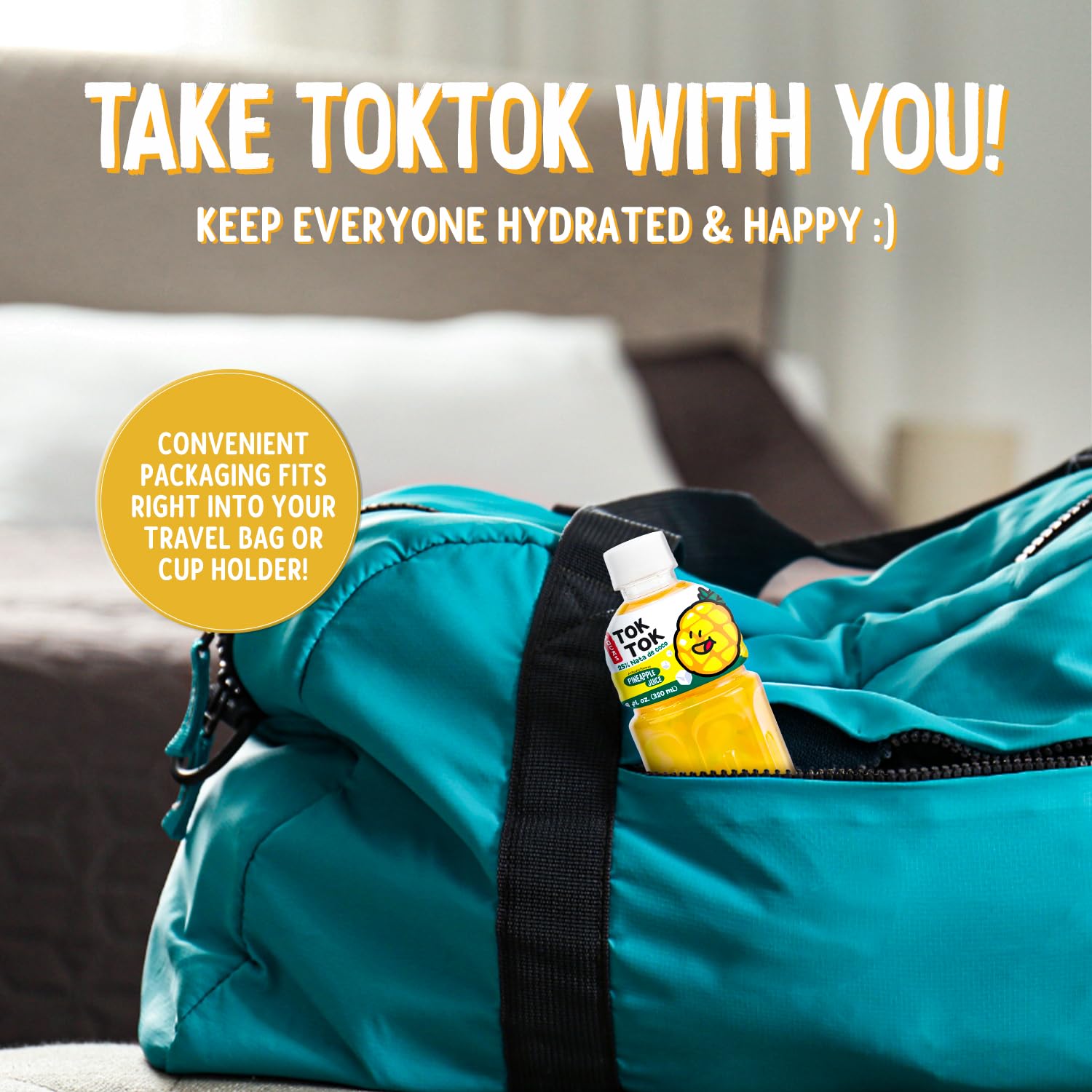 Pocas Toktok Pineapple Juice 12-Pack – Made with Real Fruit & Chewy Nata De Coco, 8 Oz Each