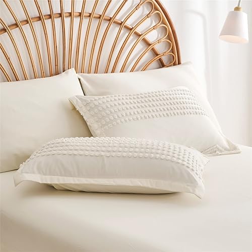 Miniatura 6 de KAKIJUMN Juego de edredón blanco copetudo tamaño Queen de 7 piezas en una bolsa, juego de edredón y sábanas estilo bohemio Shabby Chic para todas