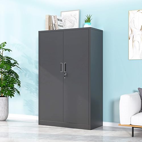 Miniatura 4 de Metal Storage Cabinet with Locking Doors and 3 Adjustable Shelves, 53.5-Inch Lockable Storage Cabinets for Home Office Garage Kitchen Pantry (Black)
