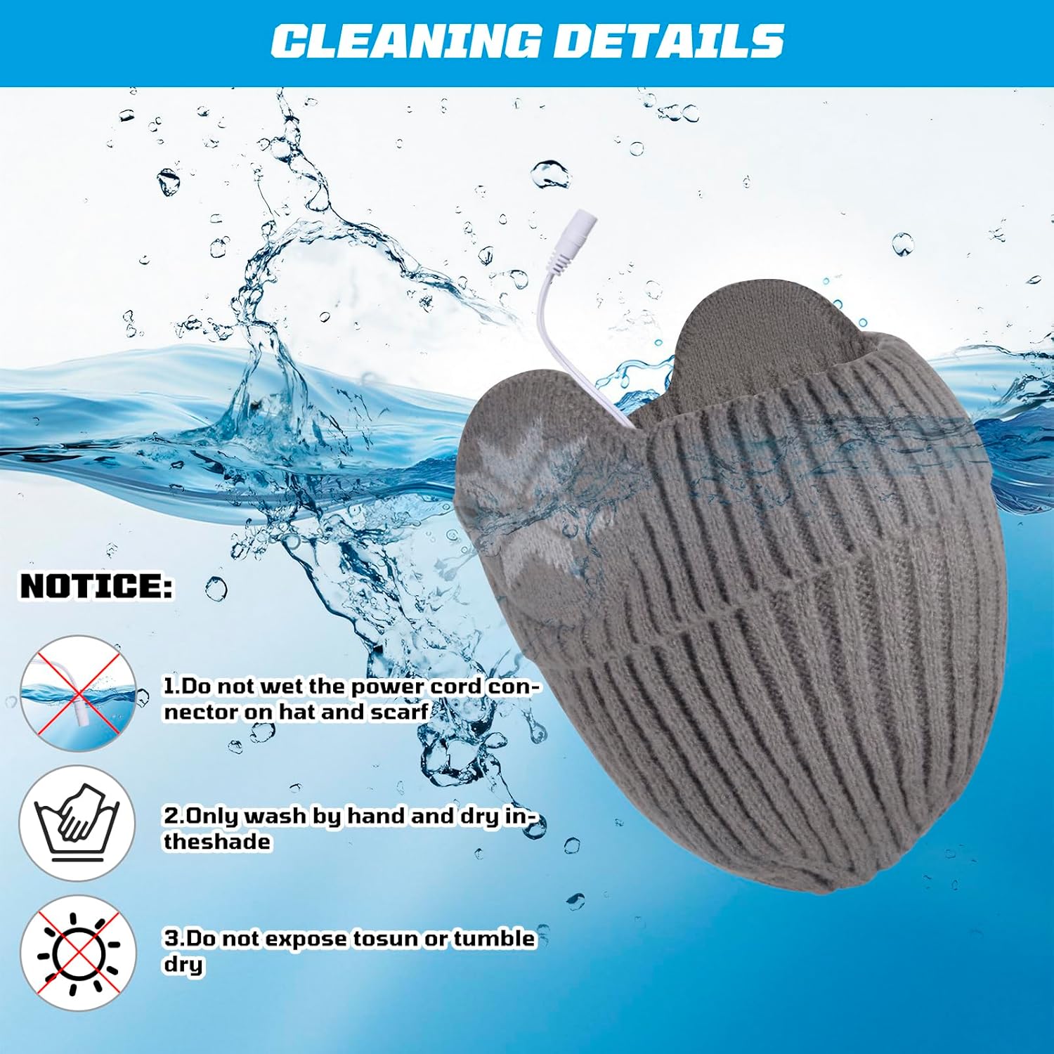 Heated Hat Beanie Scarf for Men Women - USB Heated Hats & Scarf Set, Rechargeable Heated Beanies Winter Hats for Cold Weather - Image 5