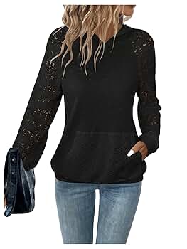 SweatyRocks Women's Hoodie with Pockets Embroidery Hollow