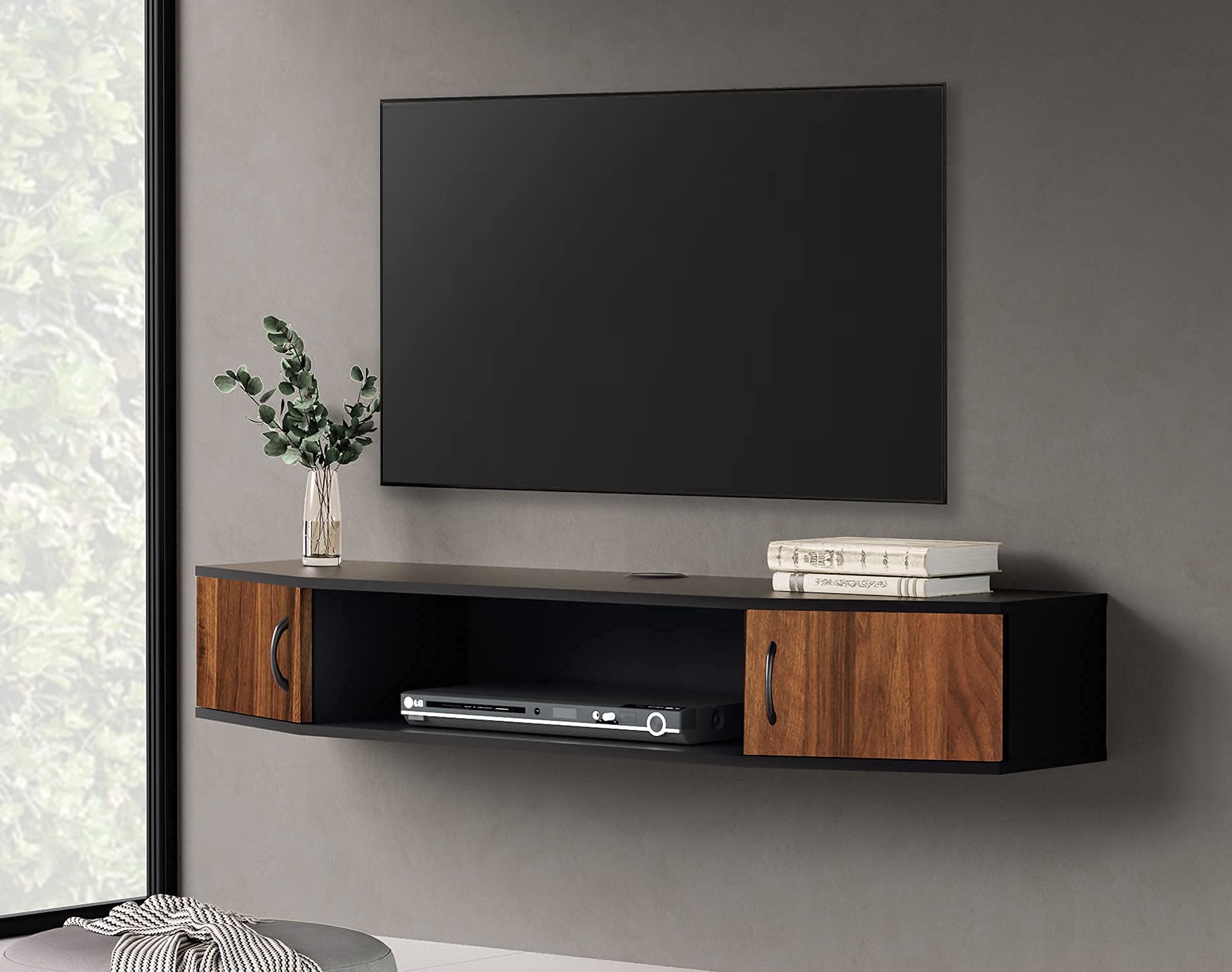 FITUEYES Floating TV Stand Shelf TV Console Wood Wall Mounted Mid ...