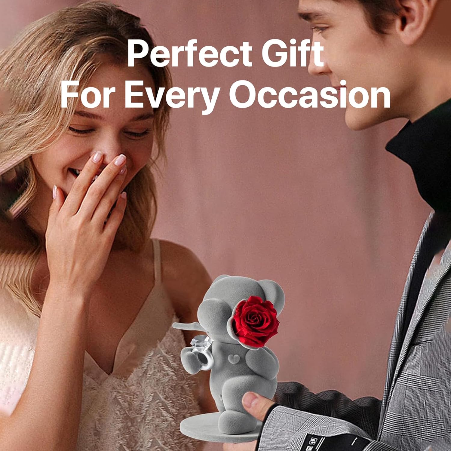 JoyFlower Cute Teddy Bear with Preserved Flowers, Eternal Real Red Rose with Promise Ring Gifts with Gift Box for Girlfriend Wife Women Her in Birthday Christmas, Valentine's, Weddings, Anniversary - Image 4
