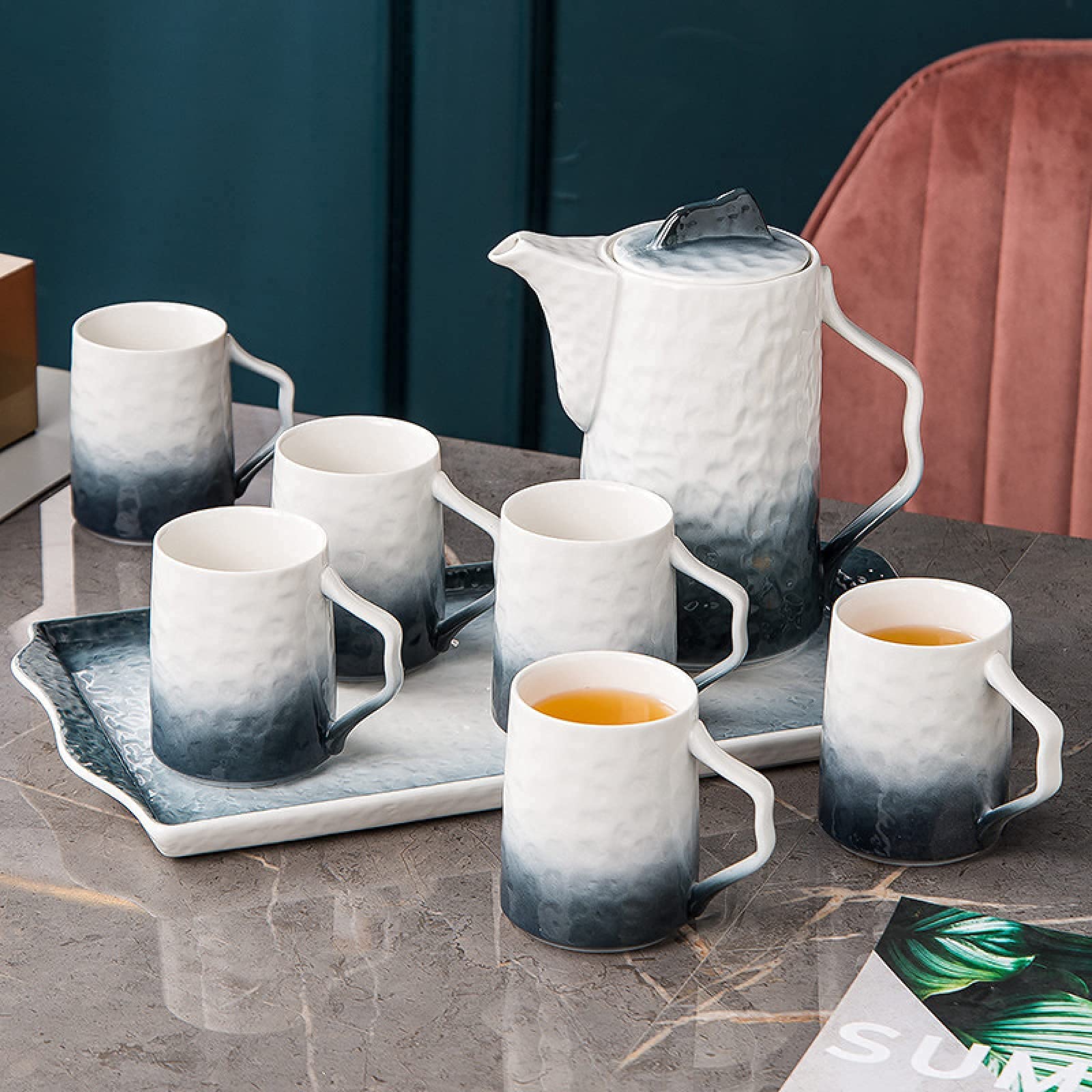 Porcelanowy Zestaw Do Herbaty W Stylu Dworskim Dla Dorosłych Jeden Czajniczek 6 Filiżanek Do Kawy Nordic Serwis Herbaciany Dla 6 Osób Do Użytku Domowego I Biurowego Prezent Urodzinowy