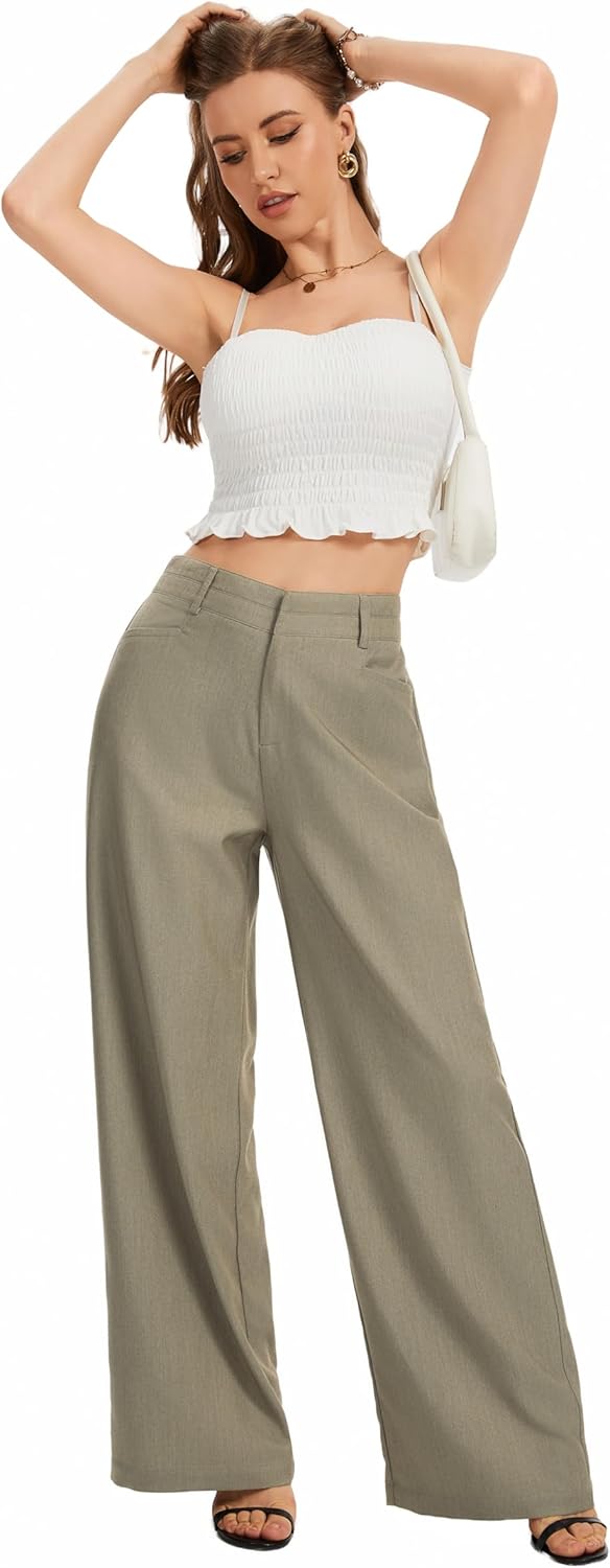 FUNYYZO Womens Wide Leg Pants Casual High Waisted Stretchy Double Waisted Work Business Dress Pant - Image 2