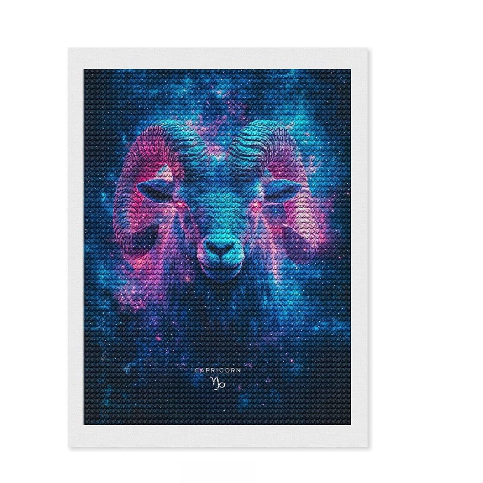Junmoney Capricorn Zodiac Sign Diamond Art Canvas 12"x16", for Teens, Enjoyable At-Home Hobby, Office Decor, Gift Idea, Pleasing Wall Art Project