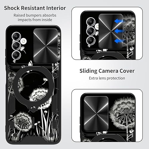 Vista 181 de Funda para Samsung Galaxy A13 5G con cubierta deslizante para lente de cámara y anillo giratorio de 360 grados, soporte híbrido de doble capa Flores