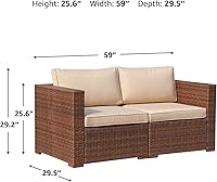 Vista 3 de Patiorama Sofá biplaza de mimbre para exteriores, 2 piezas, juego de sofá modular de ratán de polietileno marrón para todo tipo de clima, sillas