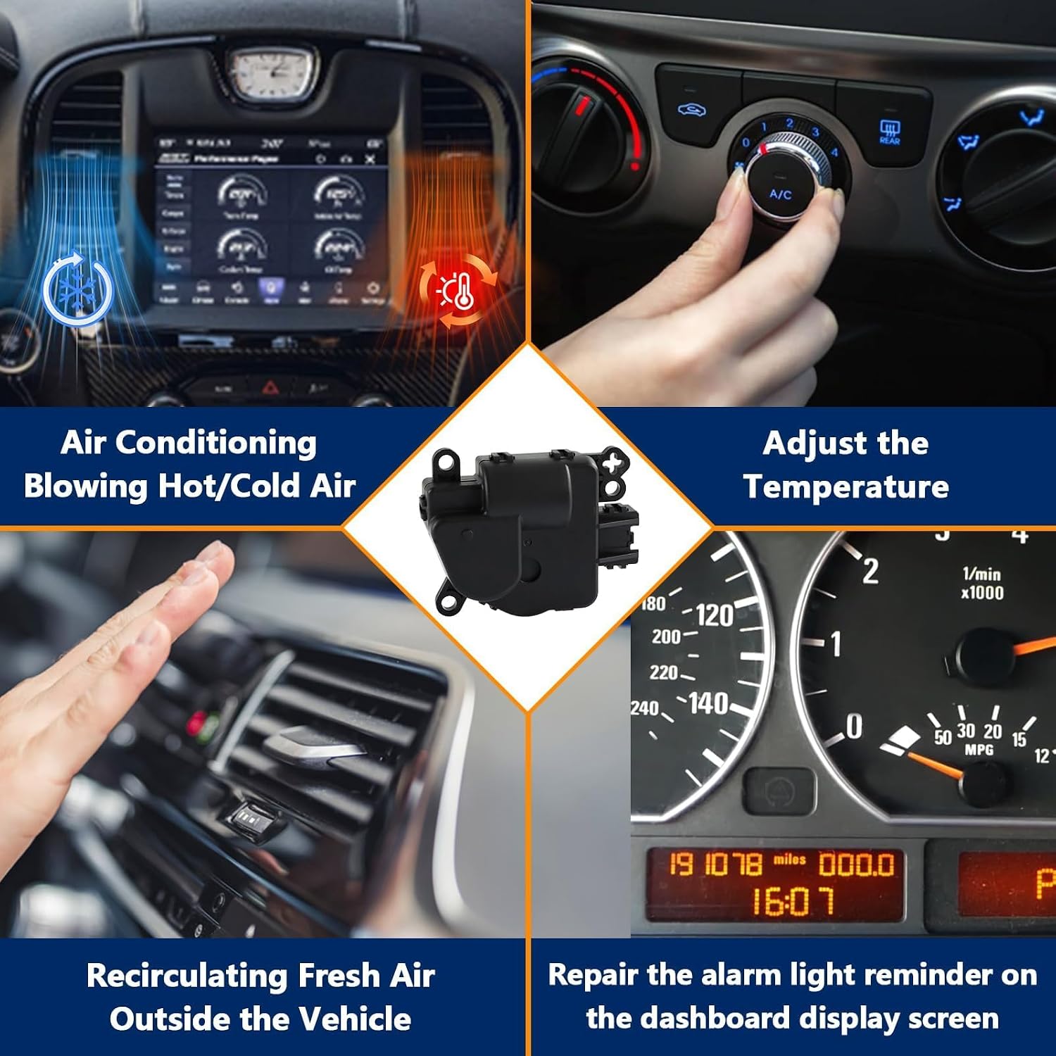 HVAC Blend Door Actuator Compatible with Chrysler 300 2008-2019 Chrysler Town & Country 2008-2016 Dodge Charger/Grand Caravan/Challenger 2008-2019 Replace# 68033337AA 68031977AA 68238243AA 604-024