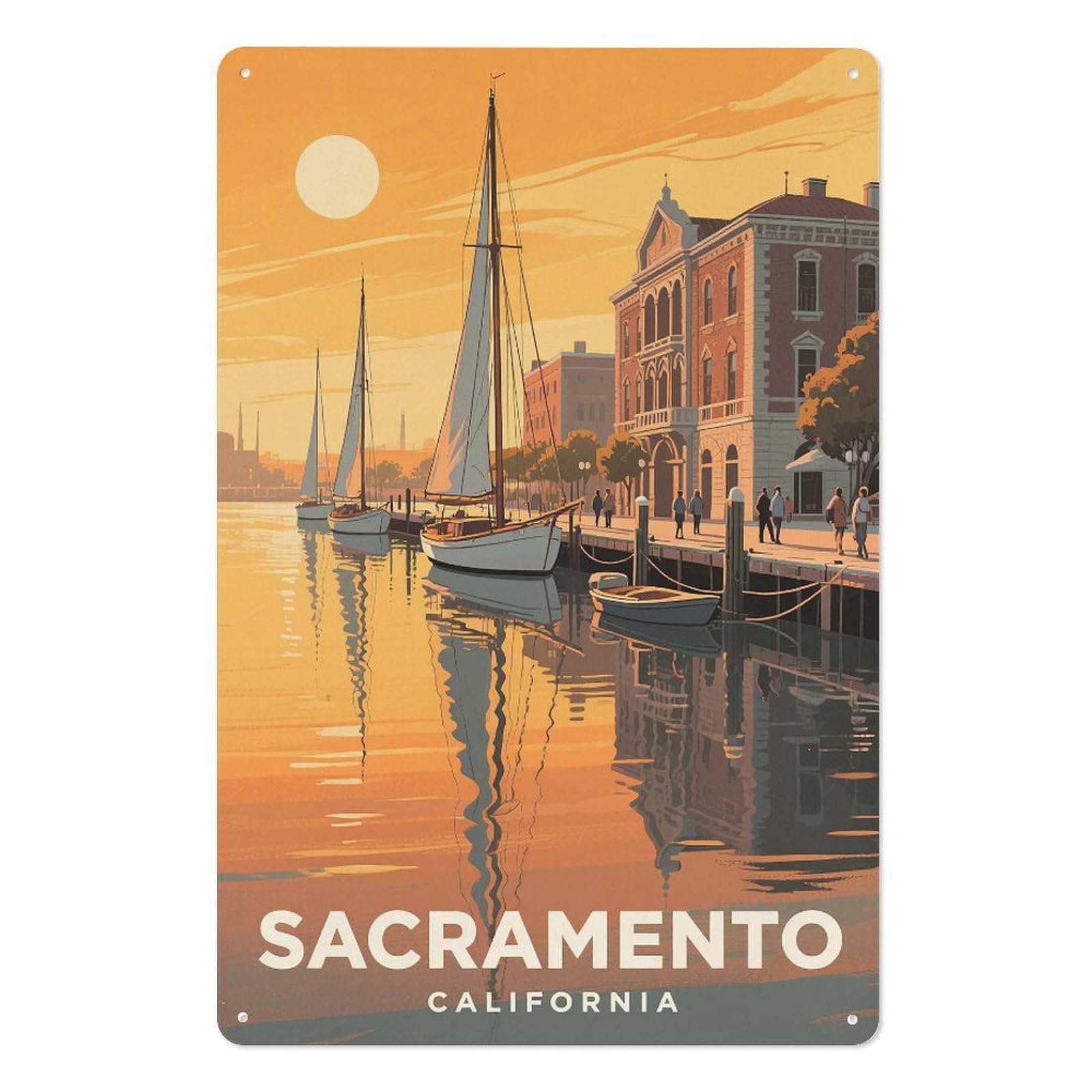 Sacramento California Retro Design Tin Painting Vintage Tin Sign 08x12inch(20x30cm) Wall Art for Home Office Bedroom Living Room Cafes Wall Decor