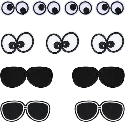 Honbay 24 lentes de sol de dibujos animados blancos y negros, parches para coser, delicados apliques bordados para decoración de ropa y manualidades