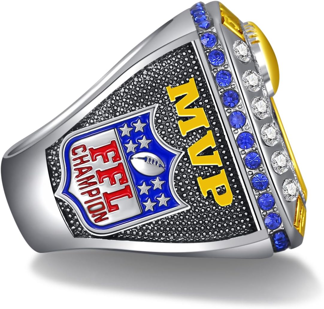 MVP Fantasy Football Championship Ring with Wooden Box League Champion Trophy Rings Premium Award for Winner