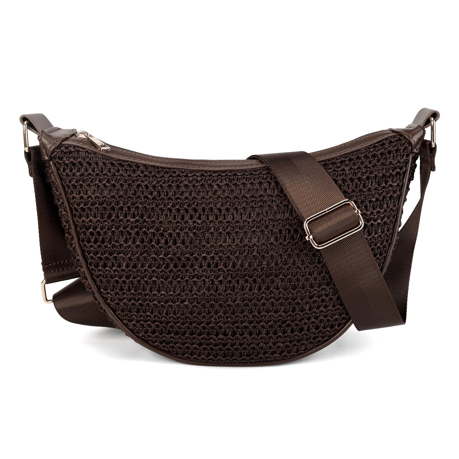 Gladdon Borsa a tracolla da donna, in paglia, a mezzaluna, intrecciata, estiva, leggera, da spiaggia