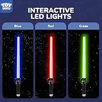 Vista 2 de TOY Life Sable iluminado – Paquete de 3 sables de iluminación, espada de sable de luz extensible y plegable, juego de juguetes de sable con sonido