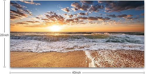 Miniatura 2 de Jiuqinghua Lienzo decorativo grande para pared, diseño de amanecer sobre el mar, 1 panel, océano, playa, olas, paisaje, pintura, obra de arte para