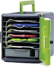 Copernicus Premium Tech Tub2 6-Device Lockable Classroom Charging Station Box with 6 Small Extension Cord for iPads, Chromebooks, or Tablets, Green/Black