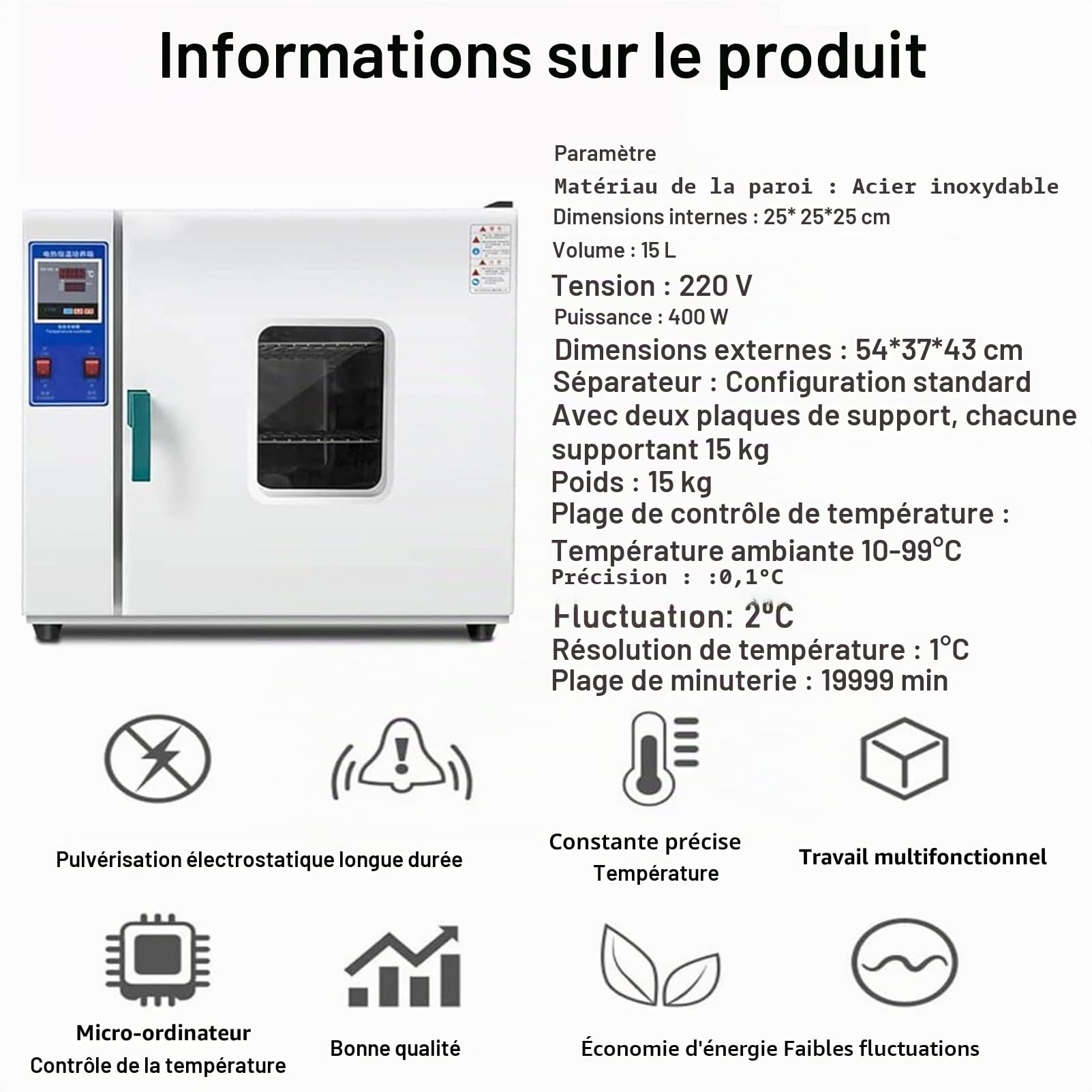 RayGenius éTuve Thermostatique ChaufféE éLectriquement, 15l/42l éTuve De SéChage Et De Chauffage De Laboratoire, 220v/Rt +5-300°C, avec Instruments Intelligents ContrôLables,101-00S