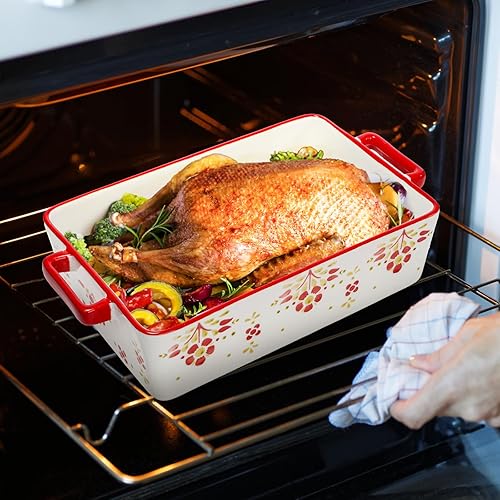 Miniatura 6 de Peohud Juego de 3 cacerolas para horno, platos de porcelana para hornear con asa, grandes sartenes rectangulares para lasaña, juego de utensilios de