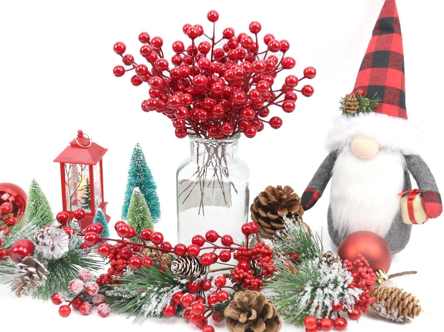 Mklsit 60 Pack Artificial Red Holly Berries, 8.2 Inch Christmas Berry Picks Red Berry Stems for Christmas Tree Decorations DIY Crafts Xmas Wreath Wedding Holiday Season Home Decor