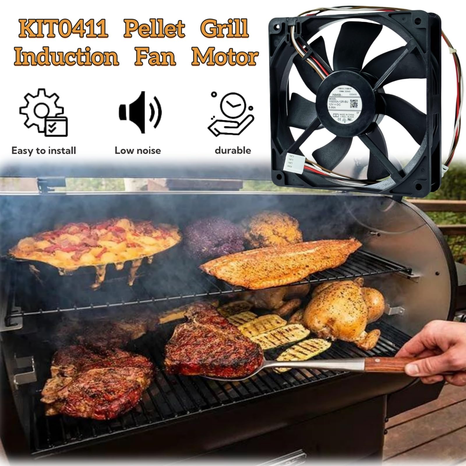 ULZOZN Induktions-Lüftermotor Für Traeger Pelletgrills – Ersatz Für D2 Pro 575/780, Ironwood 650/885, Silverton 620/810, 12V 0,86A